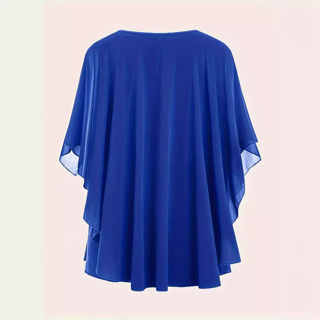 European And American Plus Size Women's Clothes New Belly-covering Slimming Loose Solid Color Short Sleeve