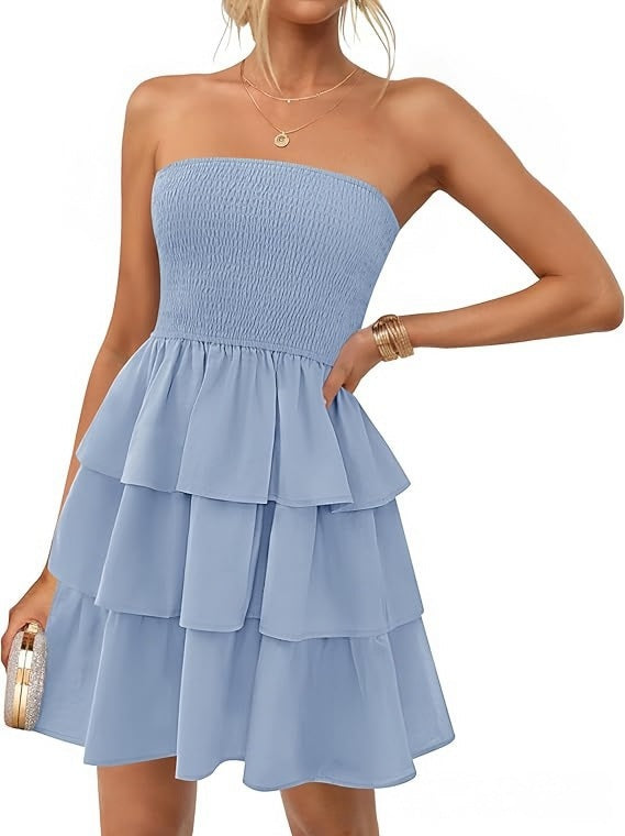 Women's Summer Pleated Tube Top Dress Off-the-shoulder Dress