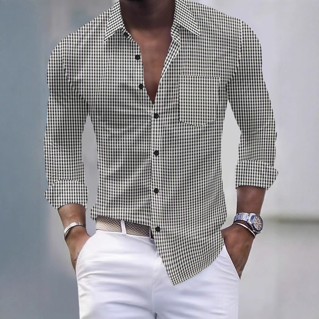 Men's Plaid Pocket Business Slim Casual Shirt