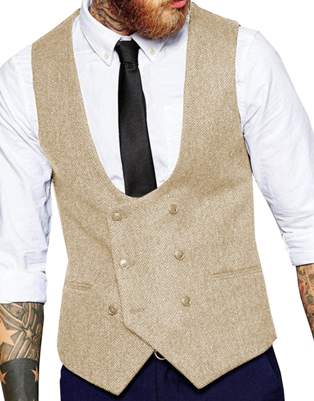 Retro Casual Herringbone Pattern Men's Suit Vest Groom Groomsman Slim Fit Vest