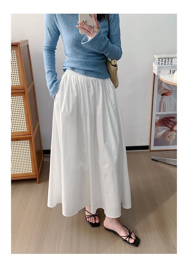 Elastic Waist Design Mid-length All-matching Skirt