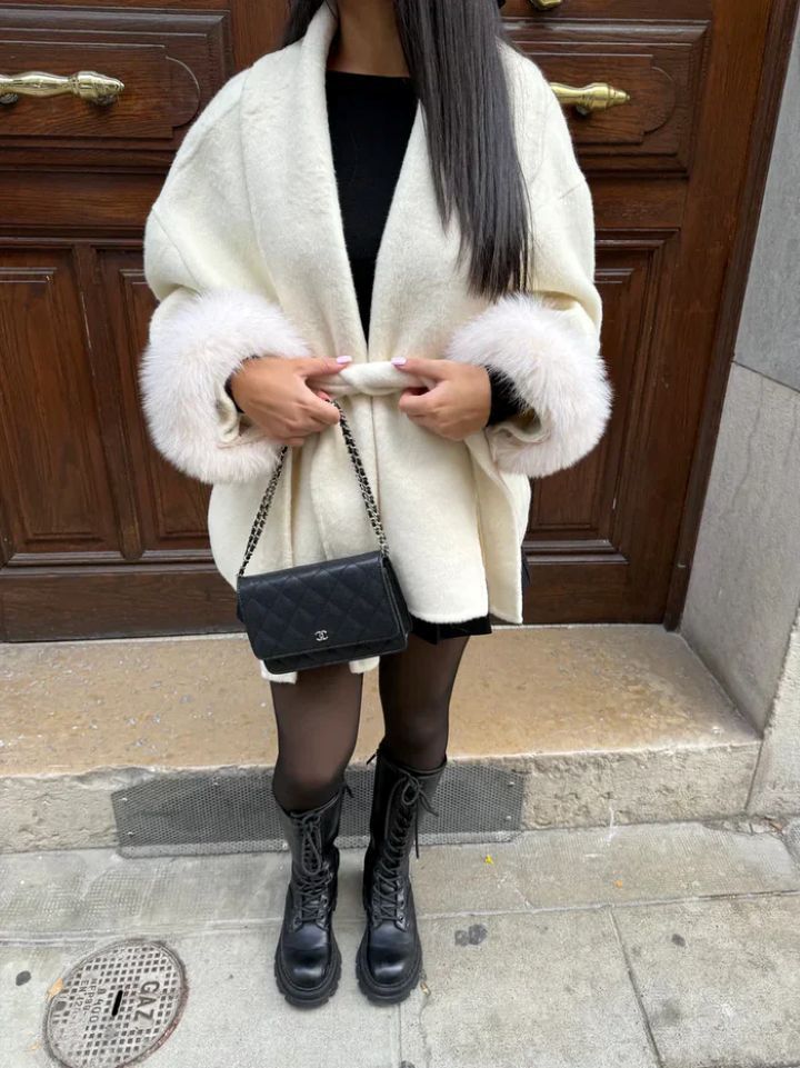 Furry Sleeves Overcoat Long Coat