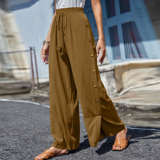 Women's High Waist Casual Trousers Solid Color Elastic Waist Tie Loose Wide Leg Pants For Women