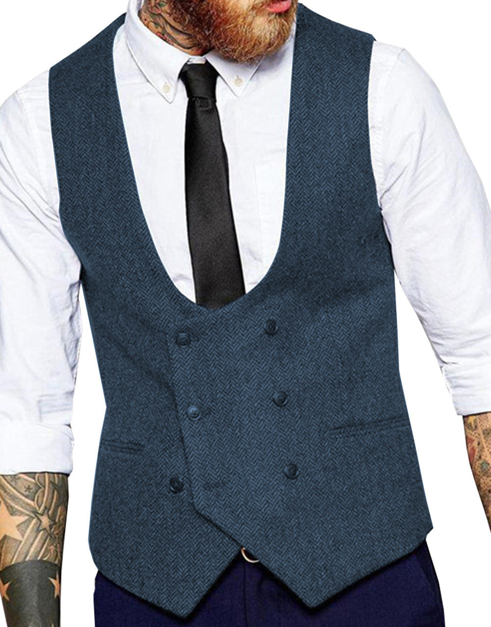 Retro Casual Herringbone Pattern Men's Suit Vest Groom Groomsman Slim Fit Vest