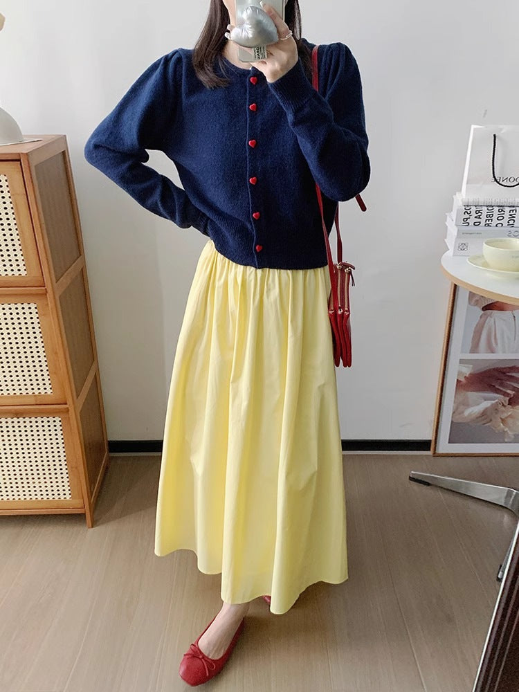 Elastic Waist Design Mid-length All-matching Skirt