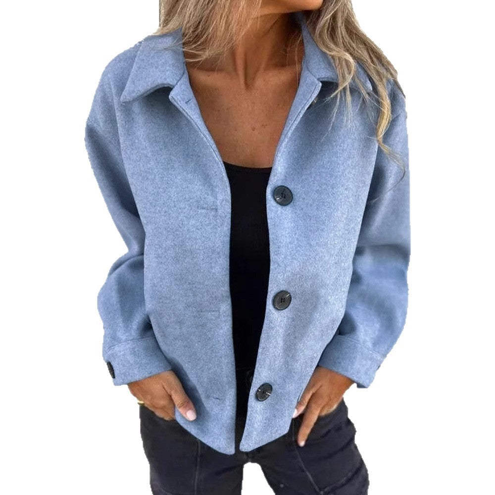 Autumn And Winter Female Temperament High Sense Retro Solid Color Woolen Coat