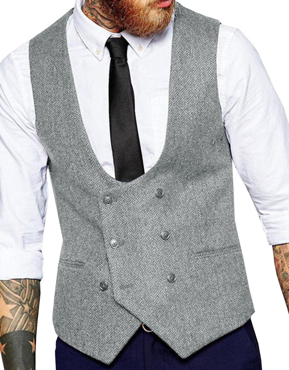 Retro Casual Herringbone Pattern Men's Suit Vest Groom Groomsman Slim Fit Vest