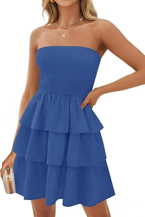 Women's Summer Pleated Tube Top Dress Off-the-shoulder Dress
