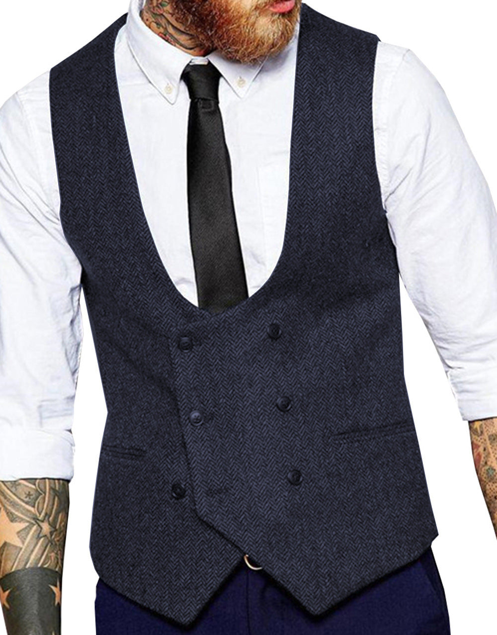 Retro Casual Herringbone Pattern Men's Suit Vest Groom Groomsman Slim Fit Vest