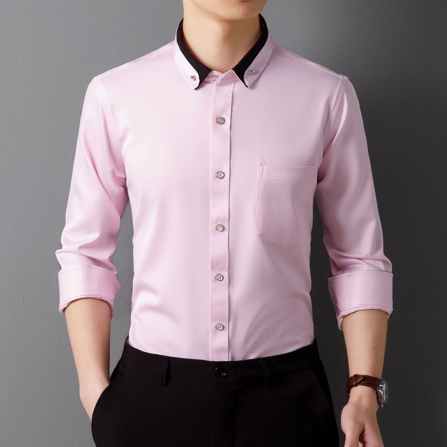 Men's Business Shirt Long Sleeve Non-ironing Four Sides