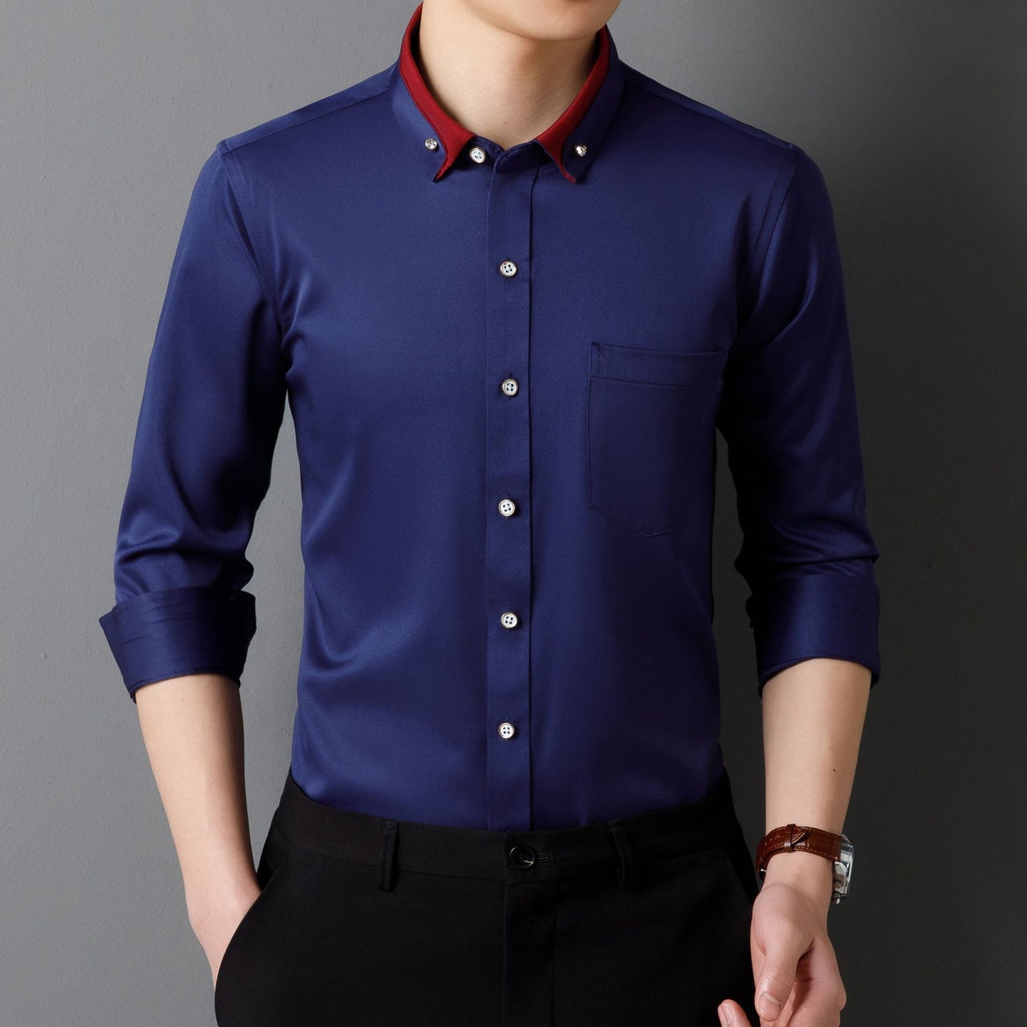 Men's Business Shirt Long Sleeve Non-ironing Four Sides