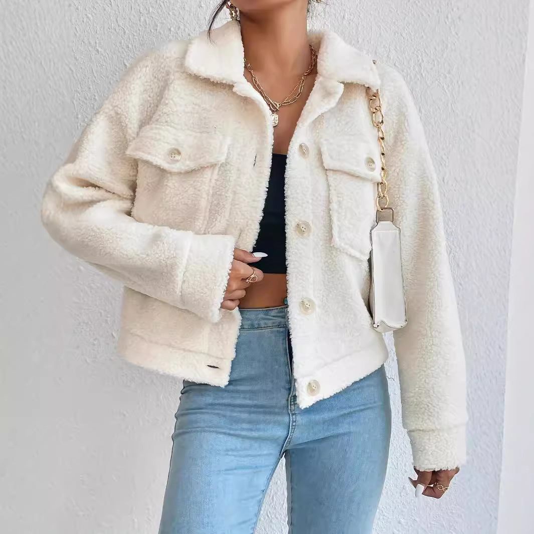 Plush White Coat Short Winter Coat Woolen Women's Design Sense
