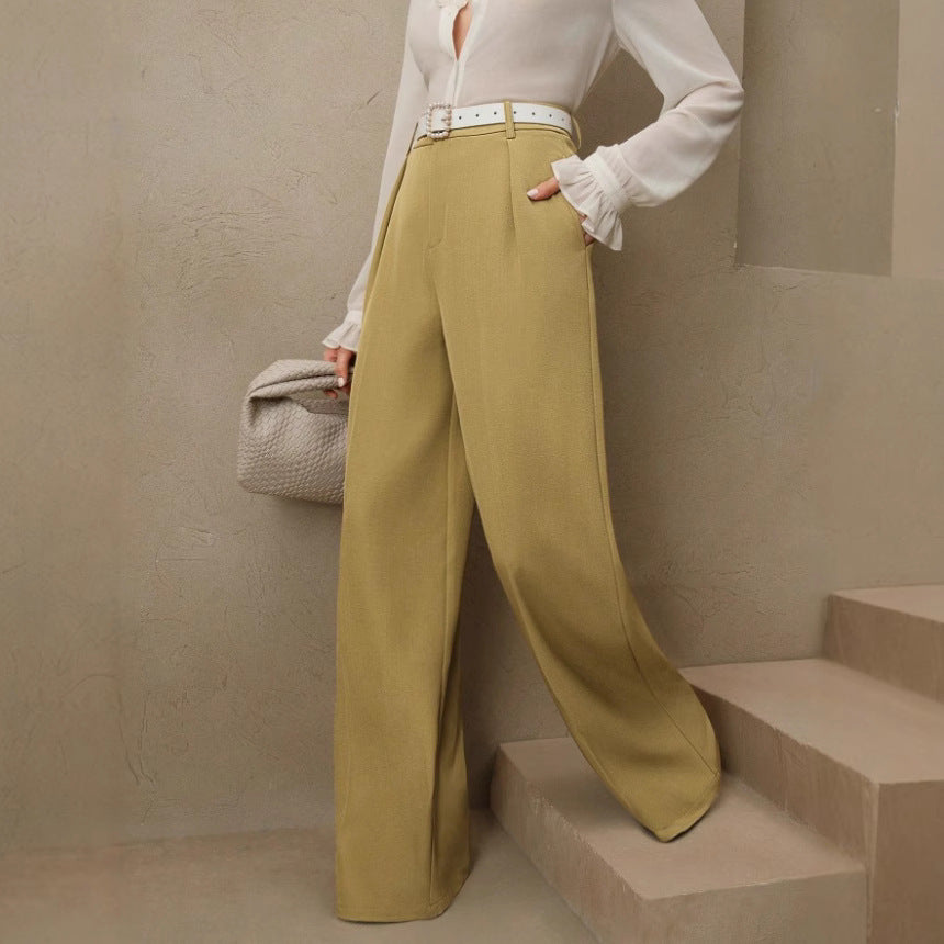 Women's Slimming Casual Draping Suit Pants Loose High Waist Wide Leg Trousers