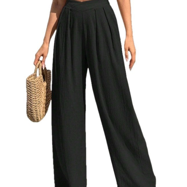 New Commute Style Summer Cross Pleated Casual High Waist Loose Trousers