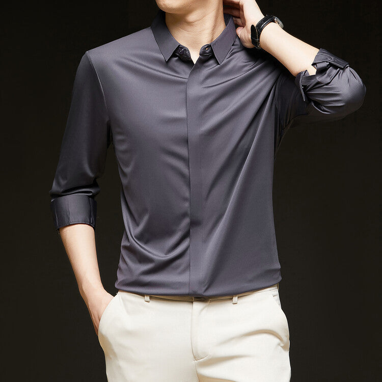 Formal Wear Seamless Ice Silk Shirt Half Sleeve Cardigan