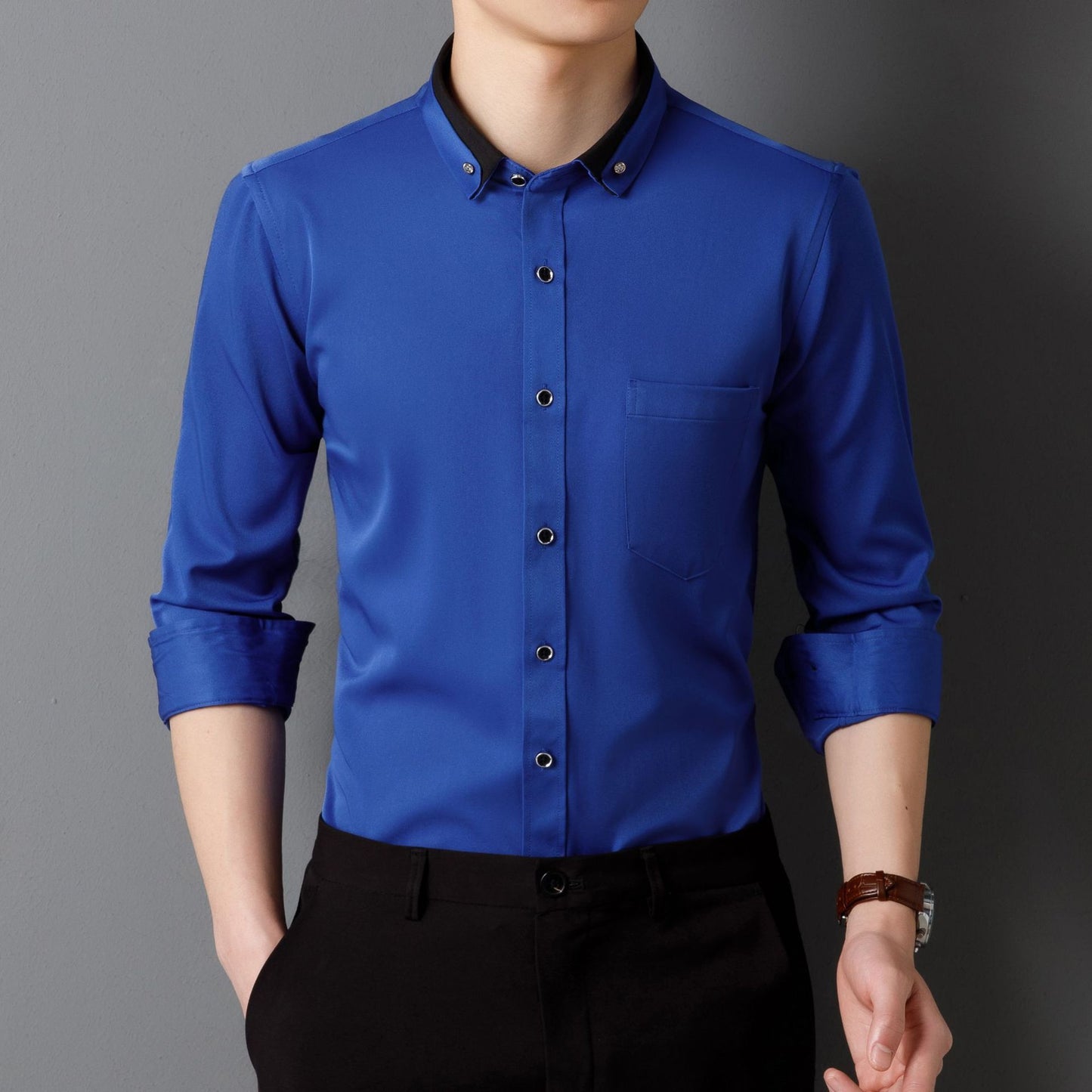 Men's Business Shirt Long Sleeve Non-ironing Four Sides