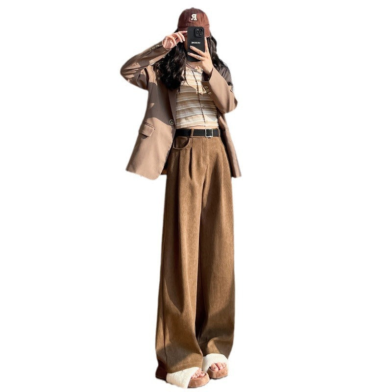 Slimming And Straight Casual High Waist Drooping Wide Leg Pants