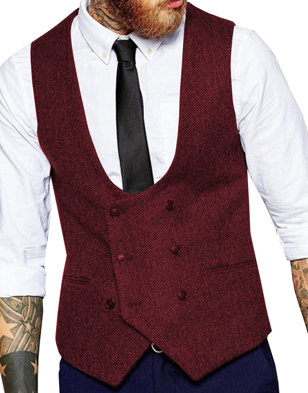 Retro Casual Herringbone Pattern Men's Suit Vest Groom Groomsman Slim Fit Vest