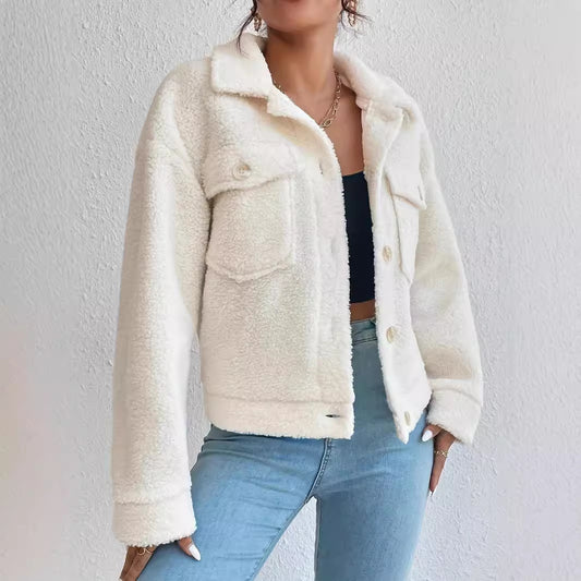 Plush White Coat Short Winter Coat Woolen Women's Design Sense