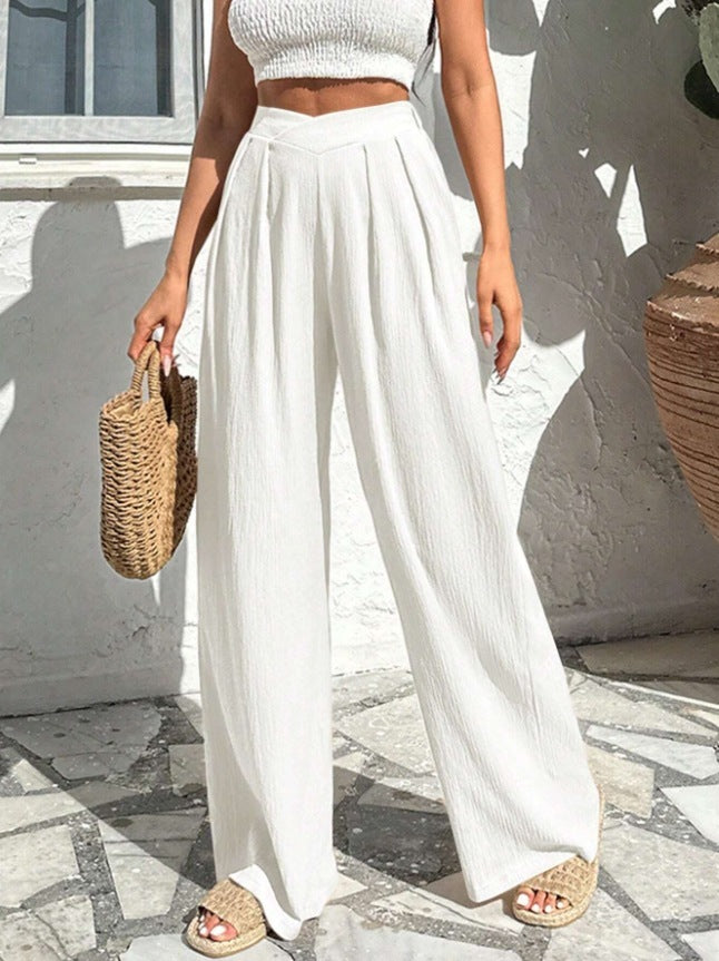 New Commute Style Summer Cross Pleated Casual High Waist Loose Trousers
