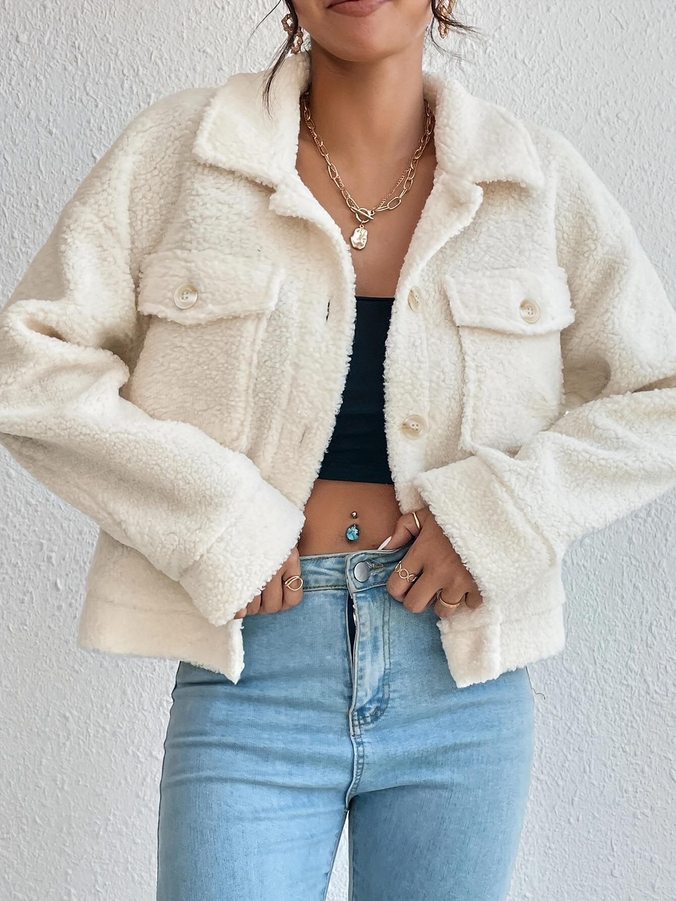 Plush White Coat Short Winter Coat Woolen Women's Design Sense