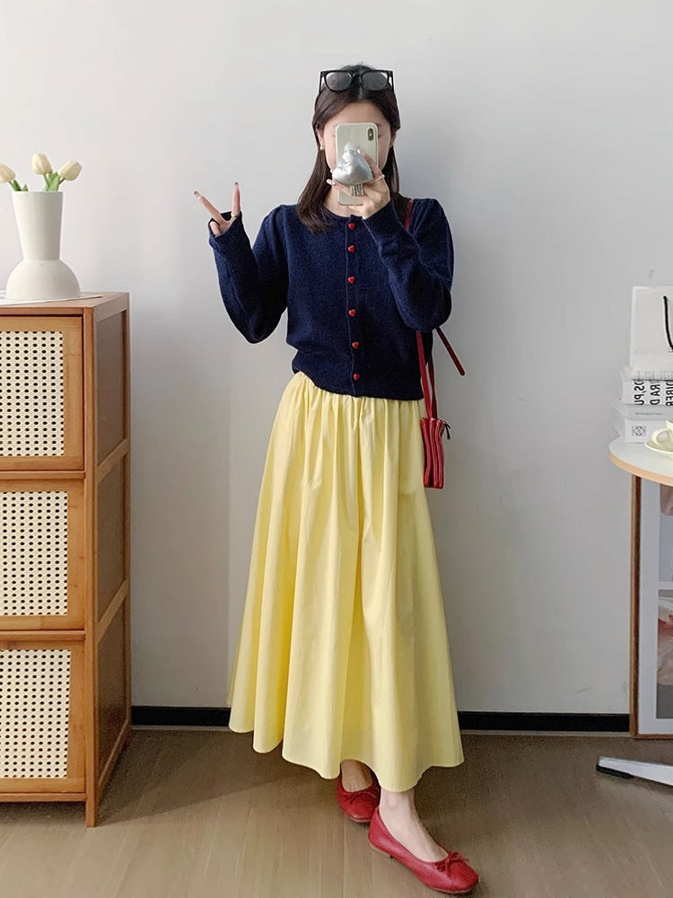 Elastic Waist Design Mid-length All-matching Skirt