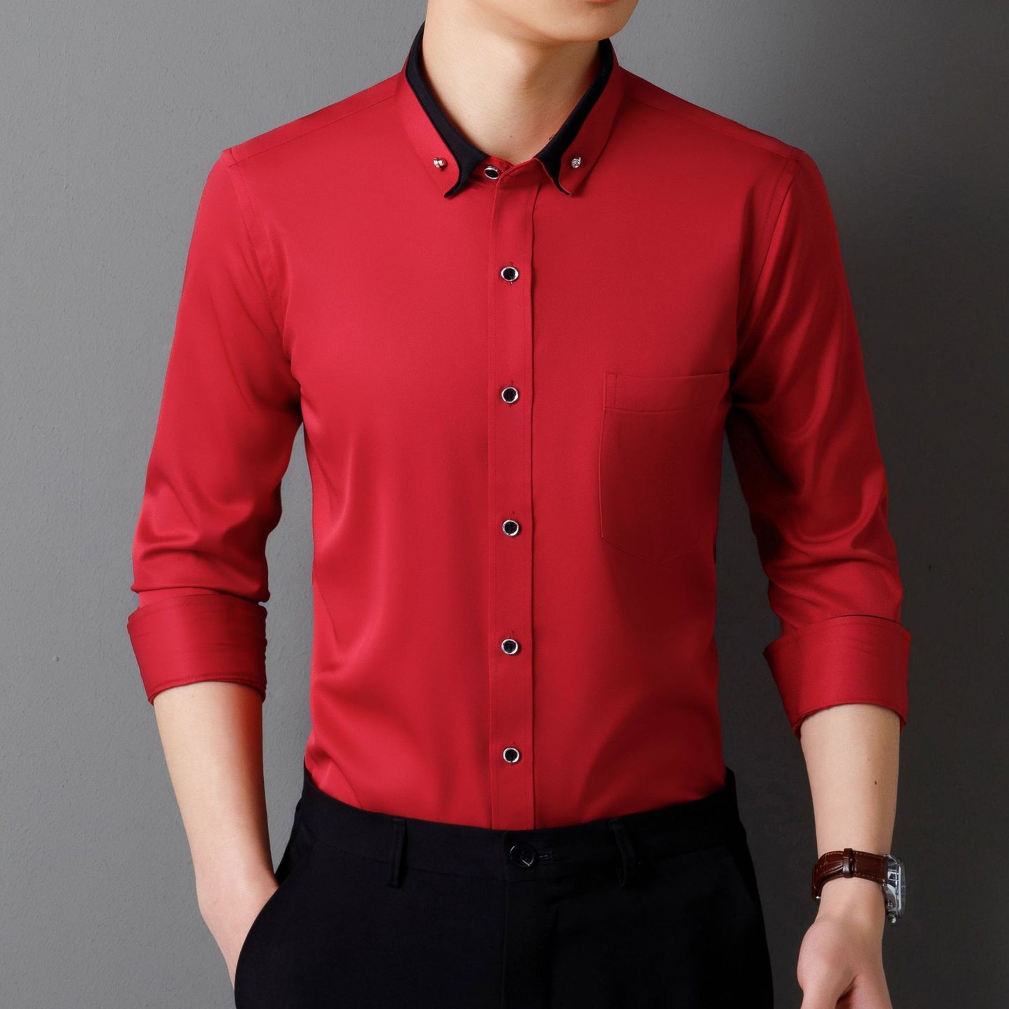 Men's Business Shirt Long Sleeve Non-ironing Four Sides