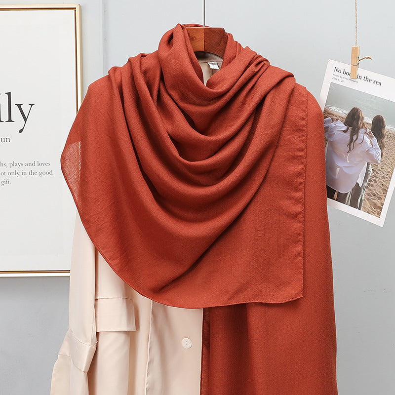 Women's Korean-style Solid Color Cotton And Linen Scarf Spring And Autumn