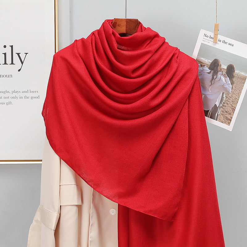 Women's Korean-style Solid Color Cotton And Linen Scarf Spring And Autumn