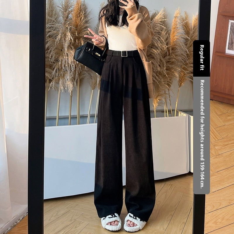 Slimming And Straight Casual High Waist Drooping Wide Leg Pants