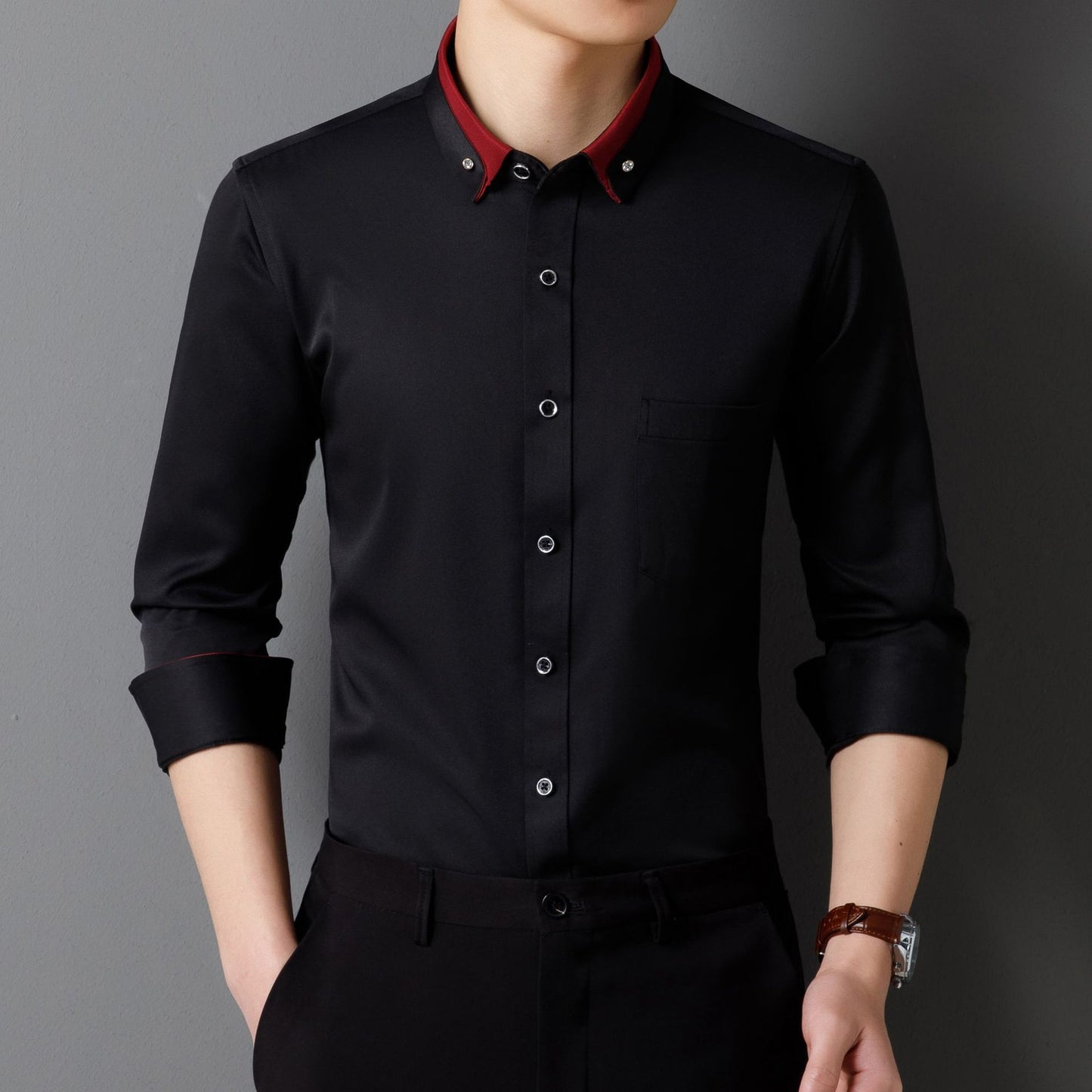 Men's Business Shirt Long Sleeve Non-ironing Four Sides