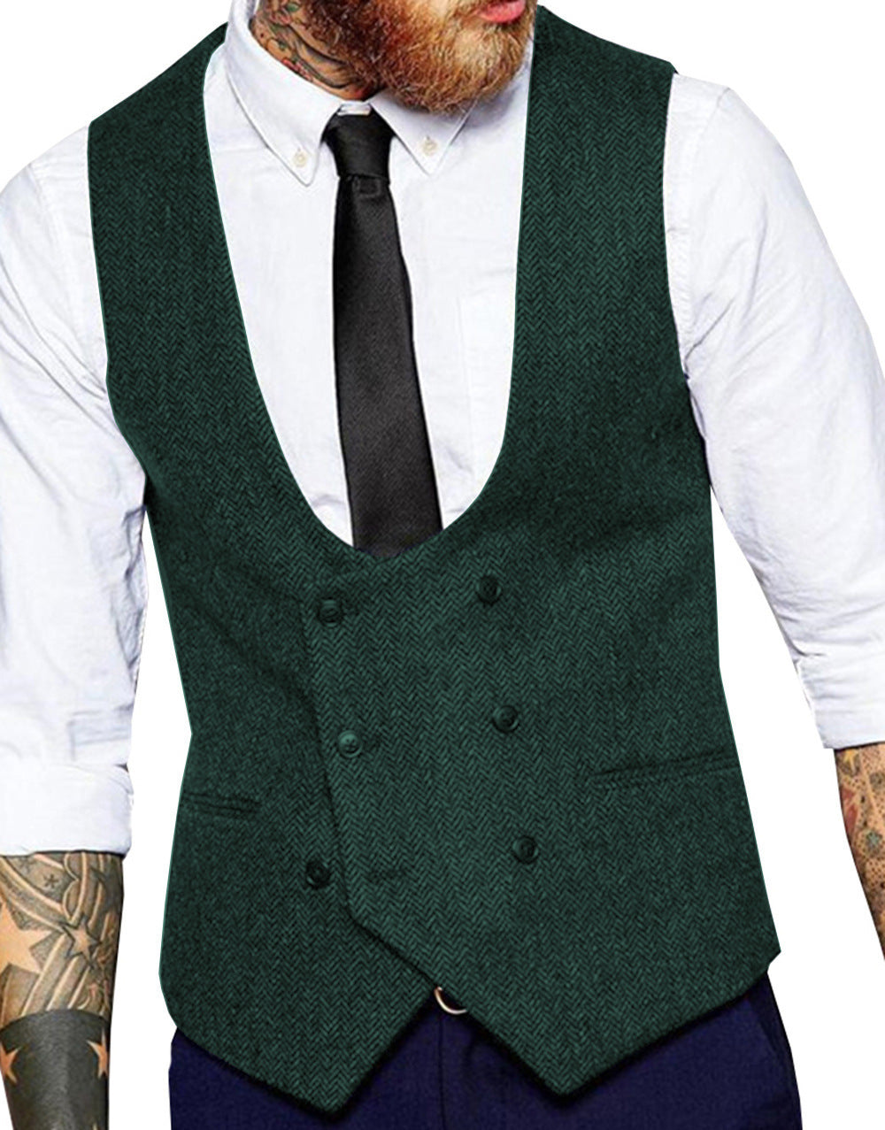 Retro Casual Herringbone Pattern Men's Suit Vest Groom Groomsman Slim Fit Vest