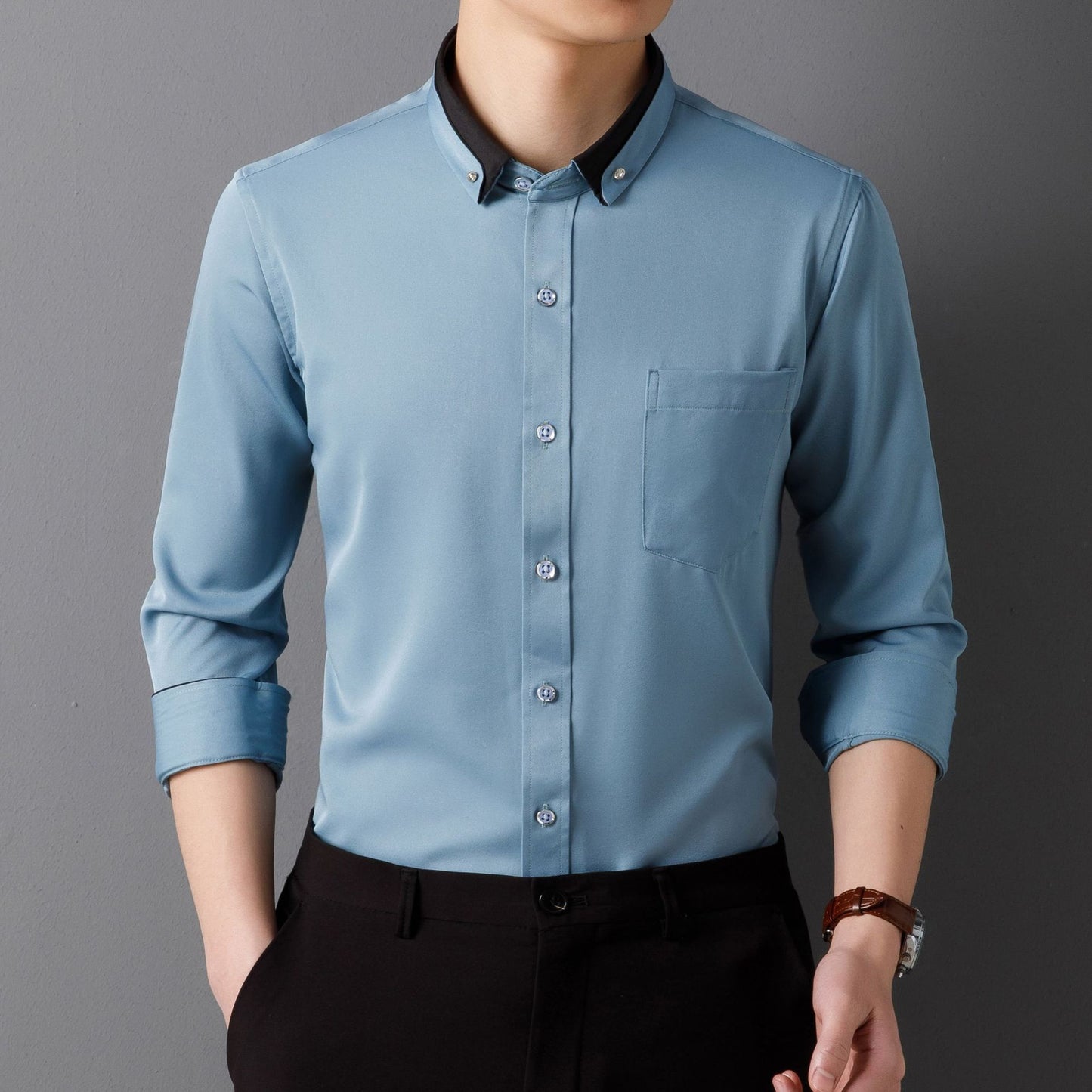 Men's Business Shirt Long Sleeve Non-ironing Four Sides