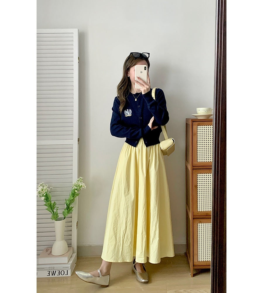 Elastic Waist Design Mid-length All-matching Skirt