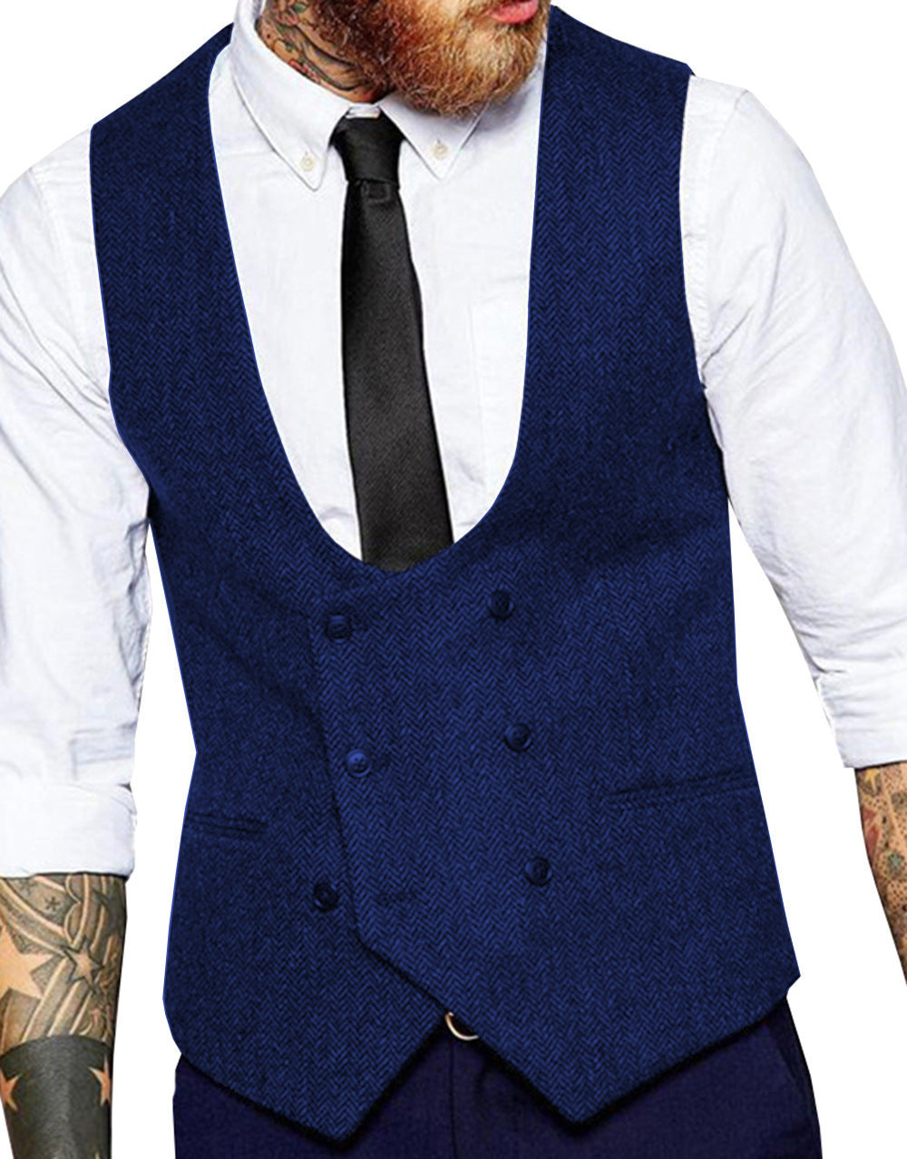 Retro Casual Herringbone Pattern Men's Suit Vest Groom Groomsman Slim Fit Vest
