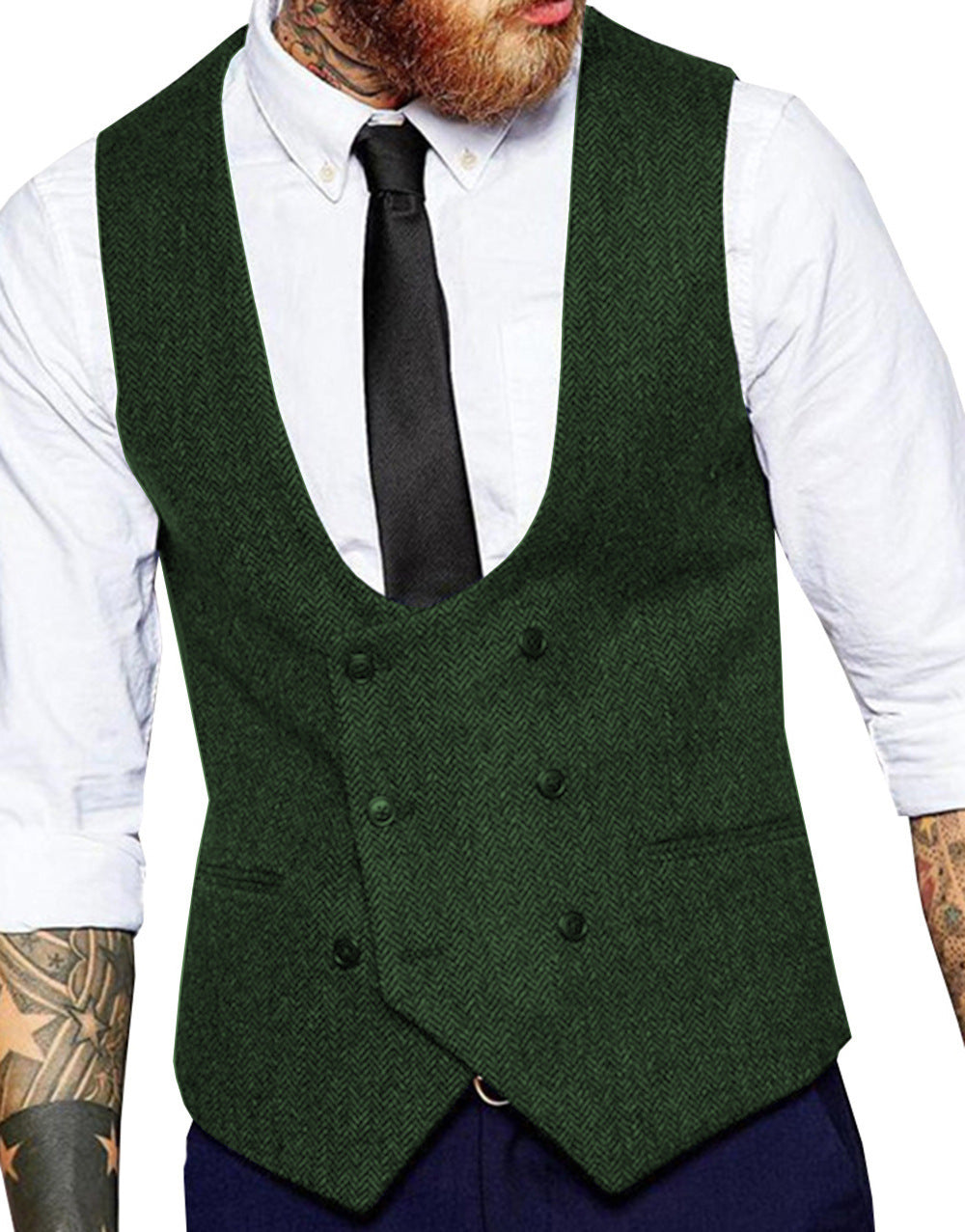 Retro Casual Herringbone Pattern Men's Suit Vest Groom Groomsman Slim Fit Vest