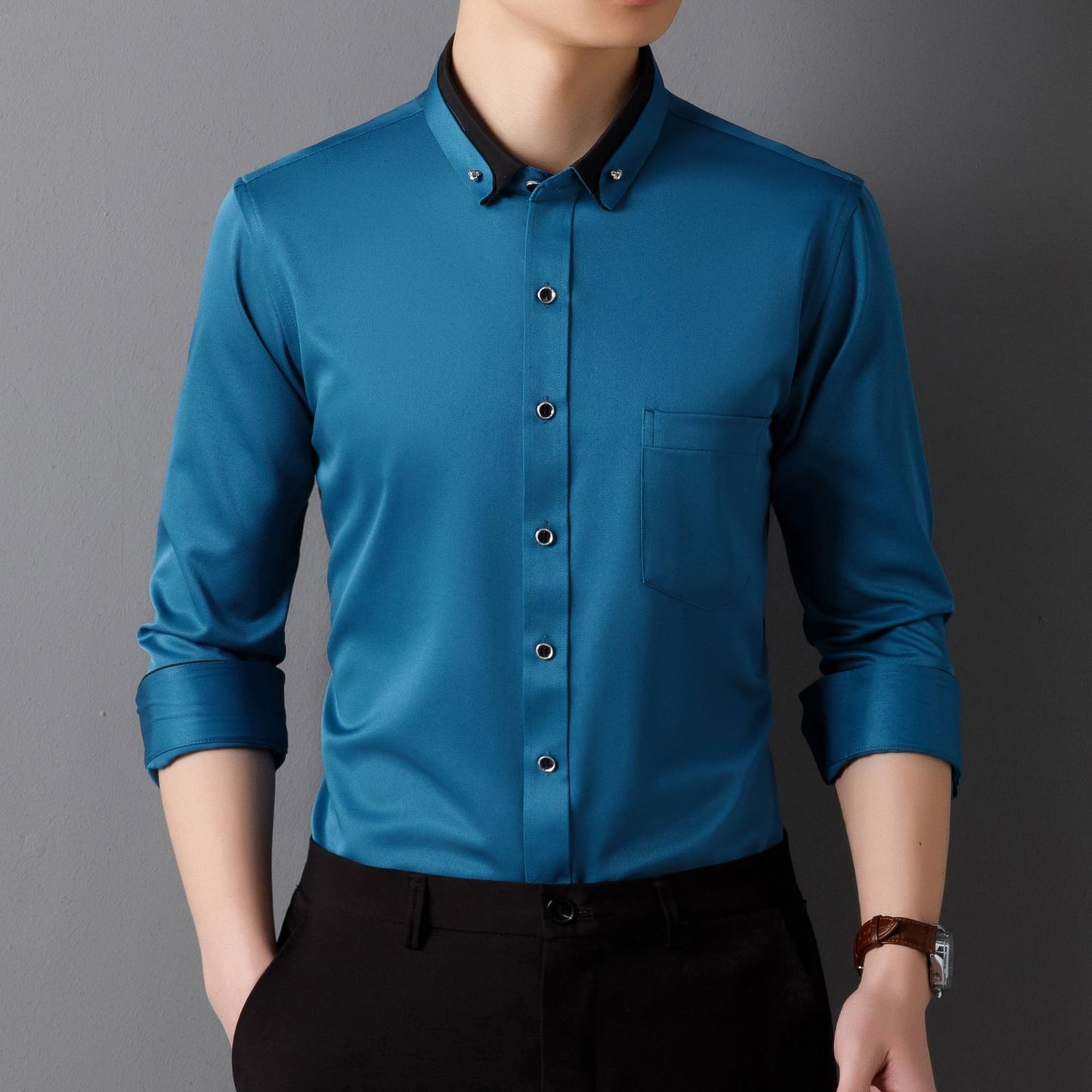 Men's Business Shirt Long Sleeve Non-ironing Four Sides